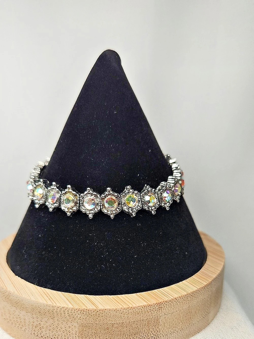 Vintage AB Crystal Statement Bracelet Silver Excellent Condition